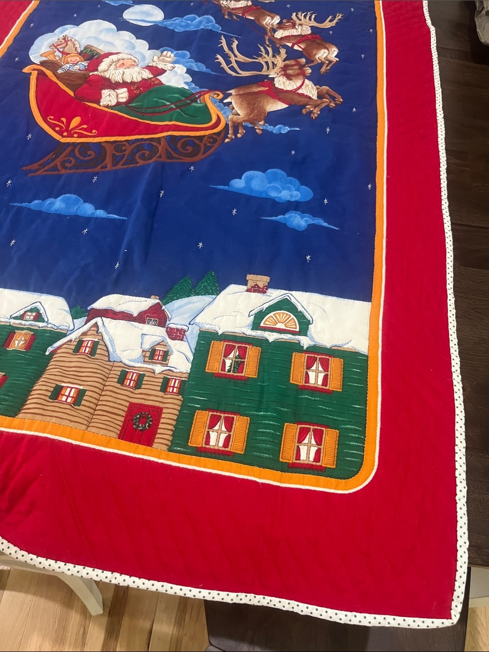 Homemade Quilt Wall Hanging 1991 Christmas 90s Vintage Holiday Santa Sleigh Wall - Picture 6 of 16